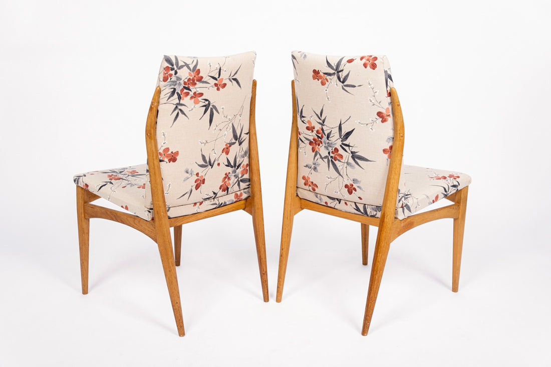 Mid Century Danish Wood Side Chairs with Floral Fabric, 1950s