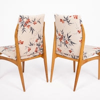 Mid Century Danish Wood Side Chairs with Floral Fabric, 1950s