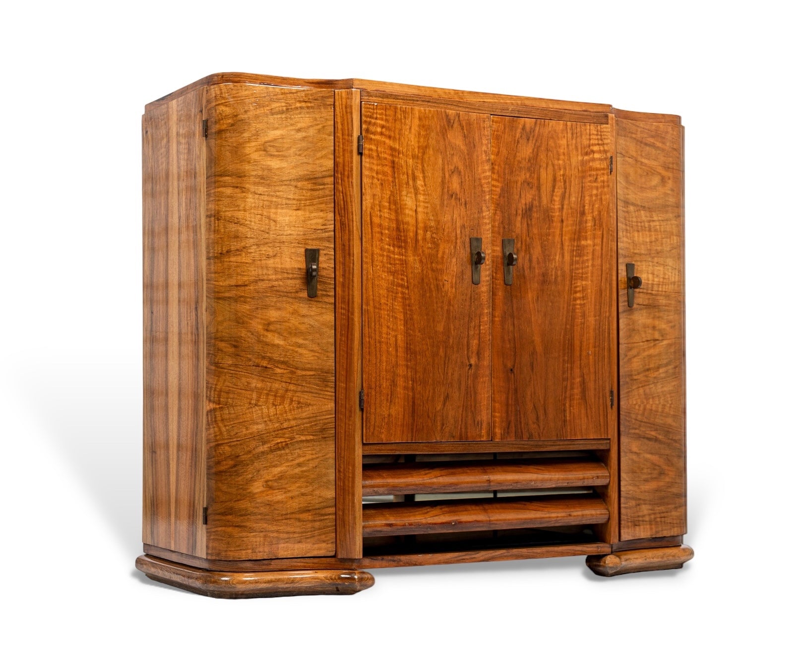 Antique English Art Deco Wood Bar Cabinet Credenza, 1930s