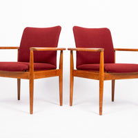 Mid Century Danish Red Diplomat Chairs by Finn Juhl for France & Daverkosen