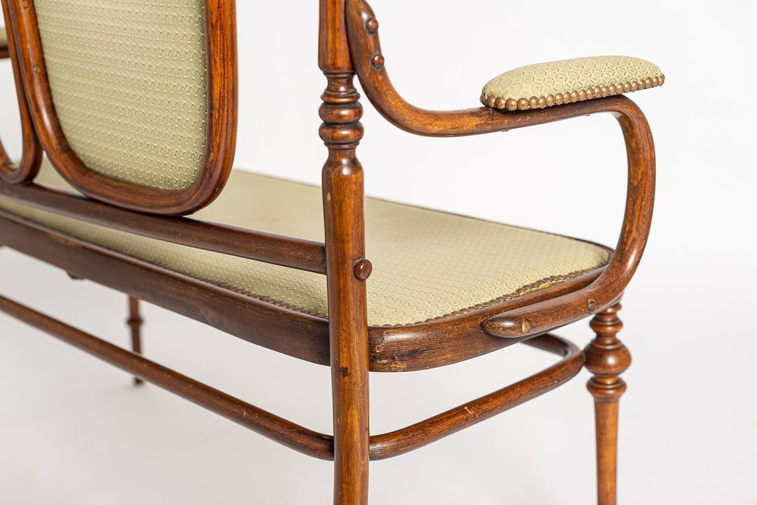 Antique Art Nouveau Bentwood Loveseat Bench and Side Chairs Salon Suite, 1900s