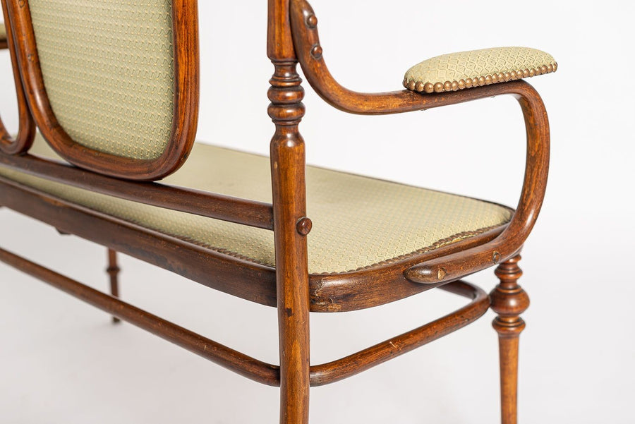 Antique Art Nouveau Bentwood Loveseat Bench and Side Chairs Salon Suite, 1900s