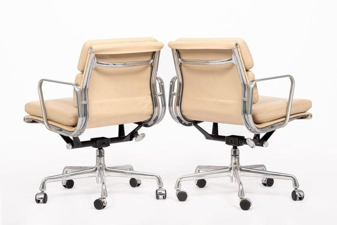 Eames for Herman Miller Cream Leather Office Chair Pair 2000s