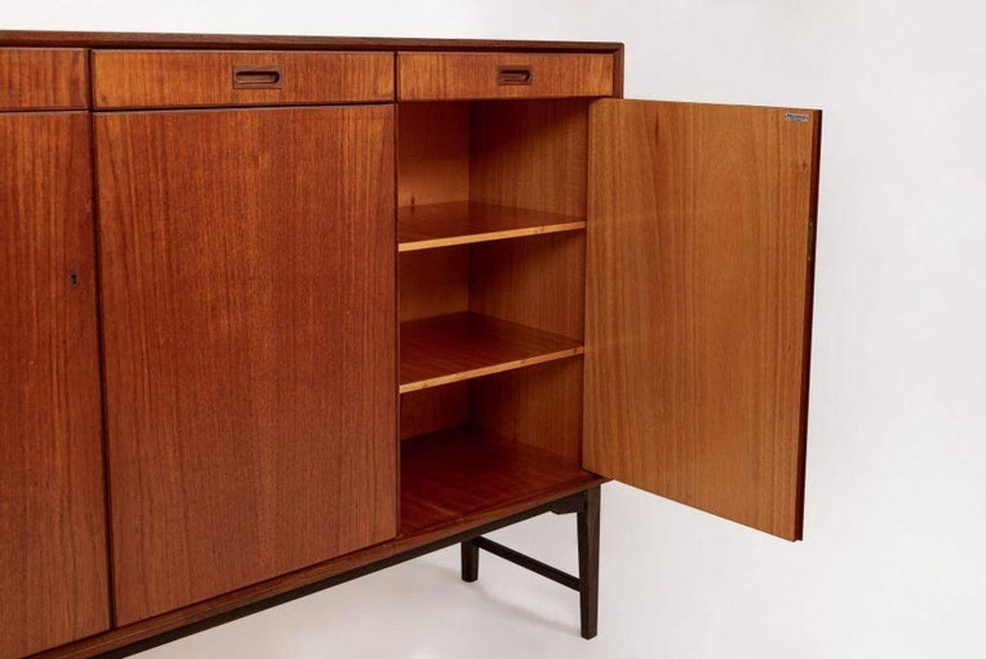 Mid Century Swedish Teak Wood High Cabinet Credenza or Sideboard