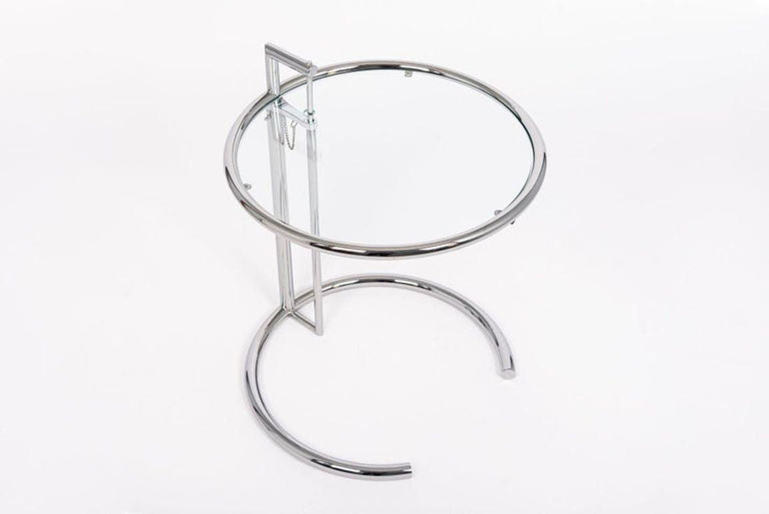 Mid Century Modern Glass & Chrome Round Side Table by Eileen Gray (attr.)