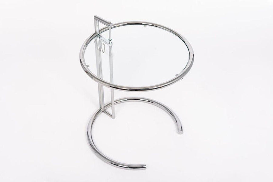 Mid Century Modern Glass & Chrome Round Side Table by Eileen Gray (attr.)