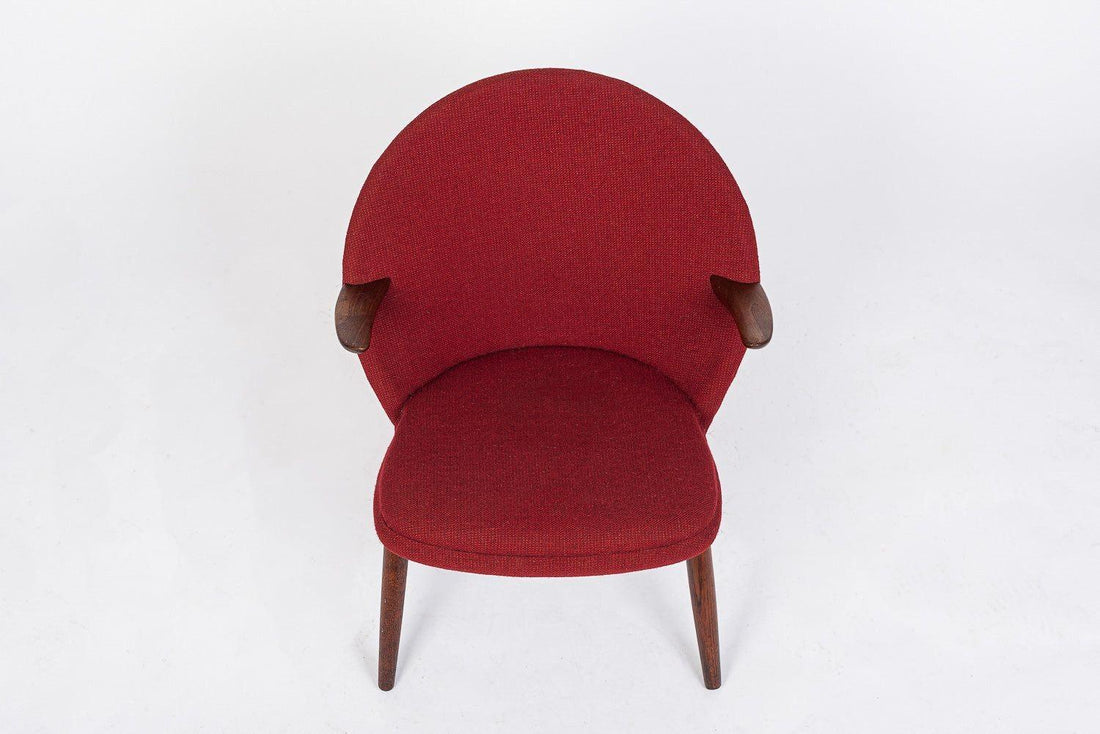 Danish Mid Century Modern Red Upholstery Lounge Chairs by Kurt Olsen, 1960s