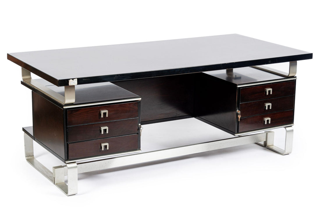 Postmodern Italian Rosewood and Metal Writing Desk by Abbondinterni, 1970s