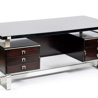 Postmodern Italian Rosewood and Metal Writing Desk by Abbondinterni, 1970s