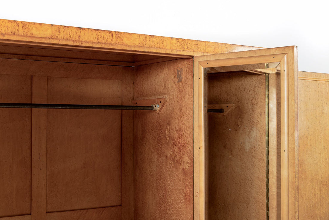Antique Art Deco Burlwood Elm Armoire Wardrobe Cabinet