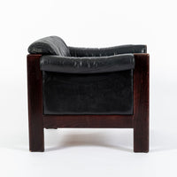 Mid Century Danish Black Leather Lounge Chair in Style of Arne Norell, Matching Sofa