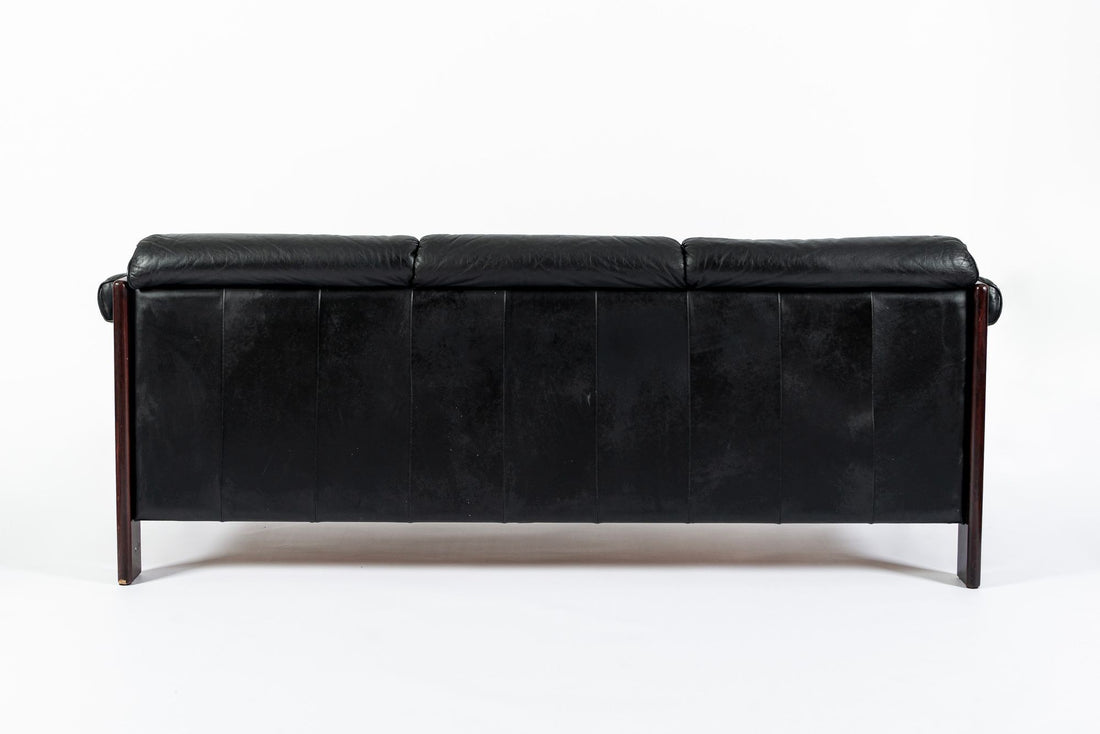 Mid Century Danish Black Leather Sofa in Style of Arne Norell, Matching Chair Avail