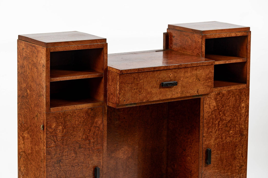 American Art Deco Birdseye Maple Vanity Cabinet or Dressing Table, Circa 1930