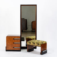 Antique Art Deco Wood Vanity Mirror & Stool by Donald Deskey for Widdicomb 1930s