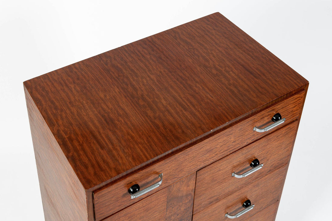 Art Deco Tiger Wood Dresser Cabinet, Vintage Streamline Modern 1940s