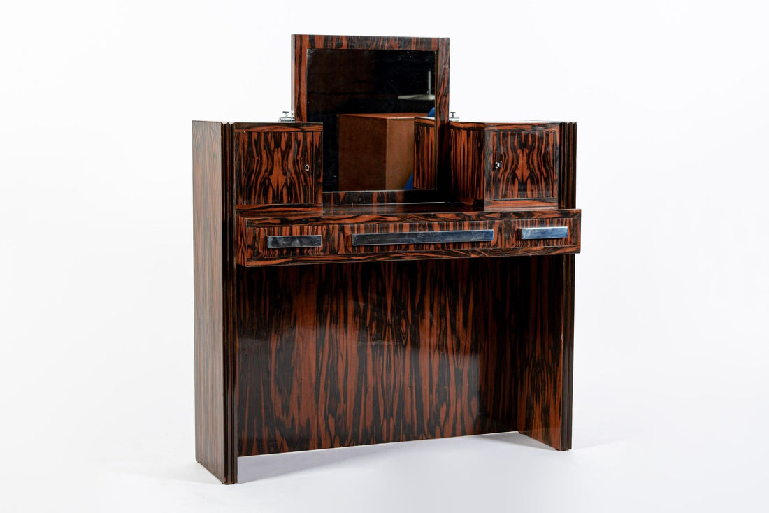 Antique French Art Deco Macassar Ebony Vanity Cabinet by Georges Champion (attr)