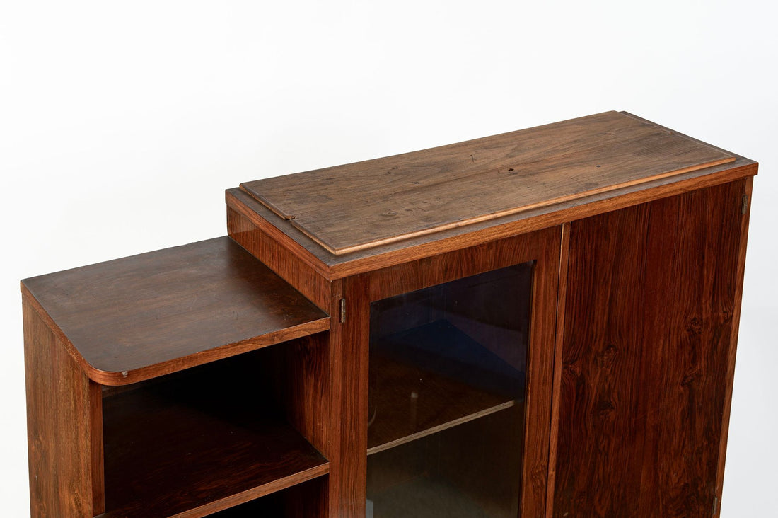 Antique French Art Deco Rosewood Vitrine Display Cabinet or Bookcase, 1940s