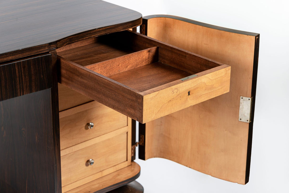 Exceptional Antique Art Deco Large Macassar Ebony Wood Executive Desk