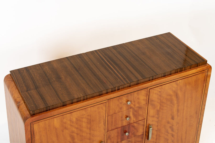 Antique Art Deco Two-Tone Burl Wood Dresser, 1930s