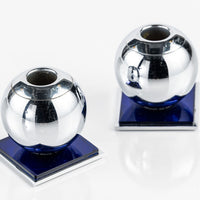 Art Deco Chrome and Cobalt Blue Candleholders by Walter von Nessen for Chase, 1930s