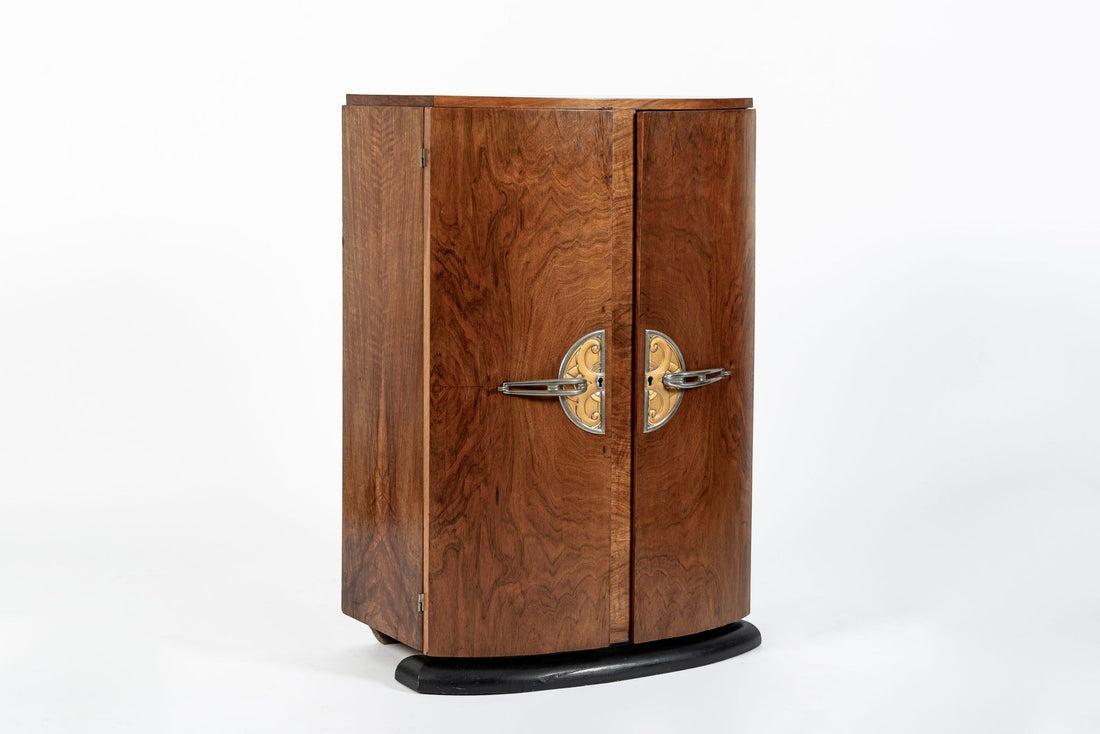 Antique Art Deco Small Burlwood Drinking Cabinet, 1930s