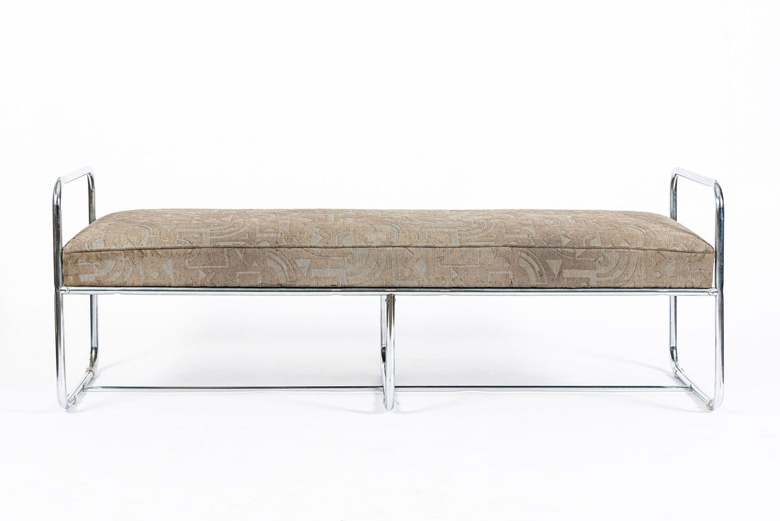 Antique Hoffmann Bauhaus Daybed Bench for Howell, Art Deco Chrome Tubular Steel Bench, 1940s