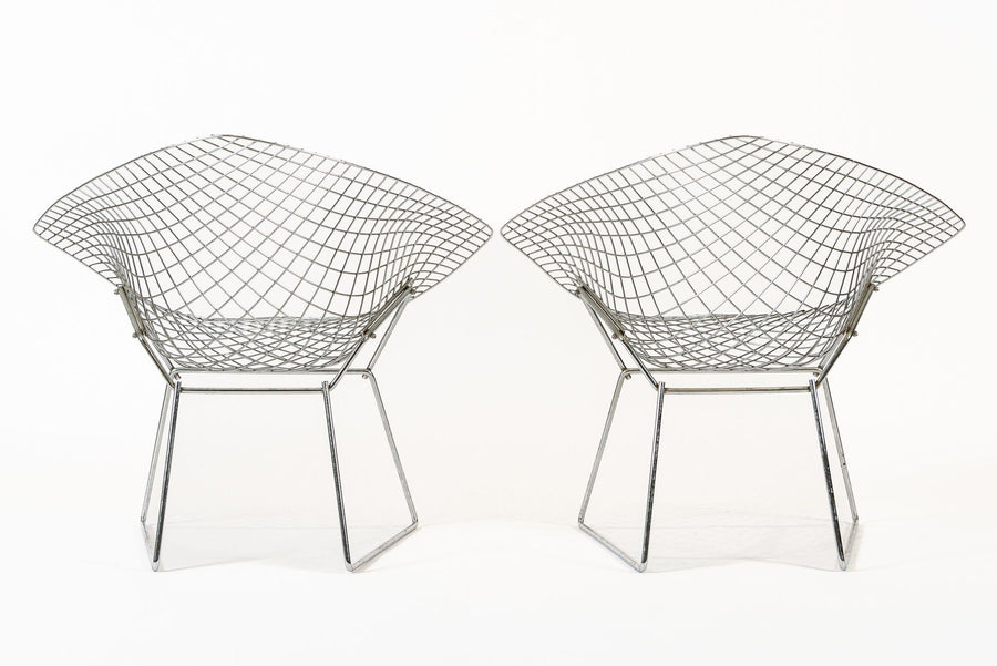 Mid Century Silver Diamond Wire Lounge Chairs by Harry Bertoia for Knoll