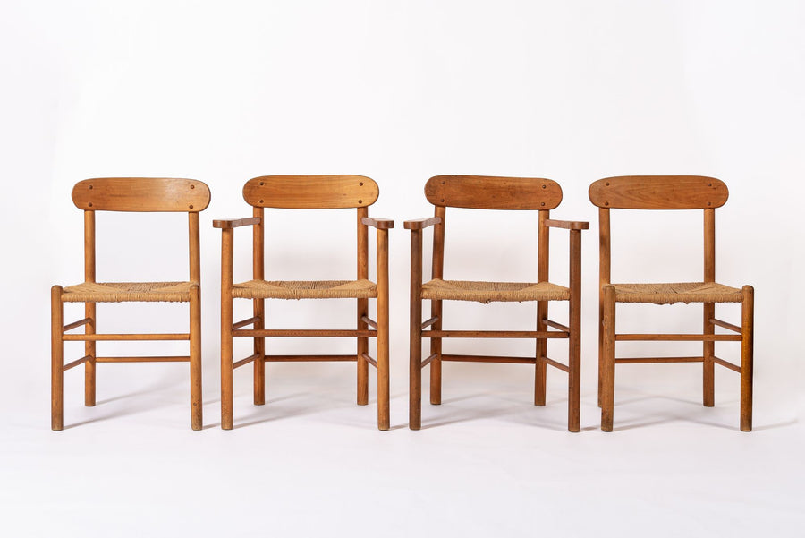 Mid Century Danish Wood & Rush Wicker Dining Chairs