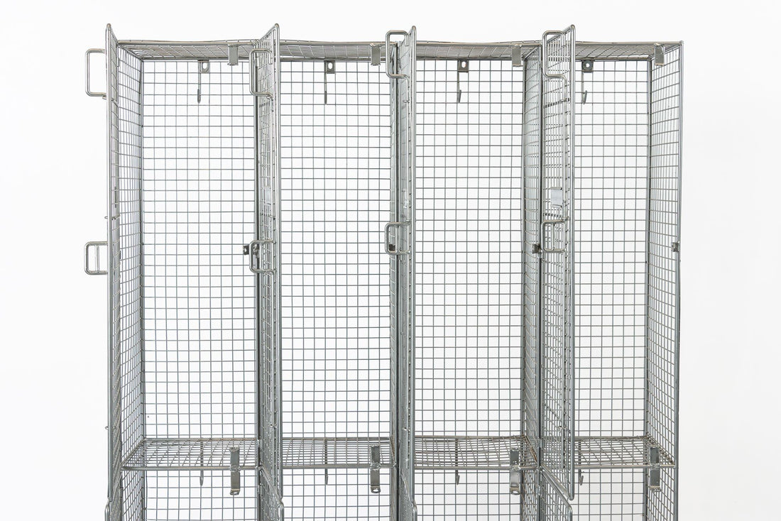 Pair British Industrial Metal Wire Mesh Locker Sets, Made in the UK