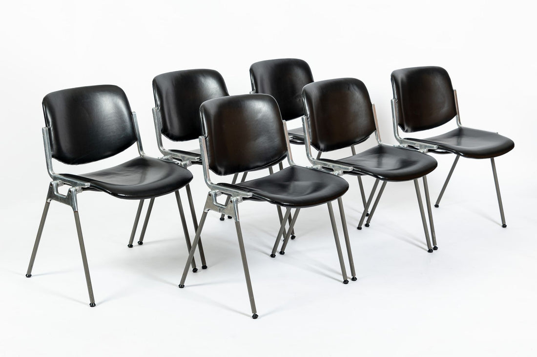 Six Mid Century Italian DSC 106 Leather Stacking Chairs by Giancarlo Piretti for Castelli, 1980s