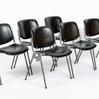 Six Mid Century Italian DSC 106 Leather Stacking Chairs by Giancarlo Piretti for Castelli, 1980s
