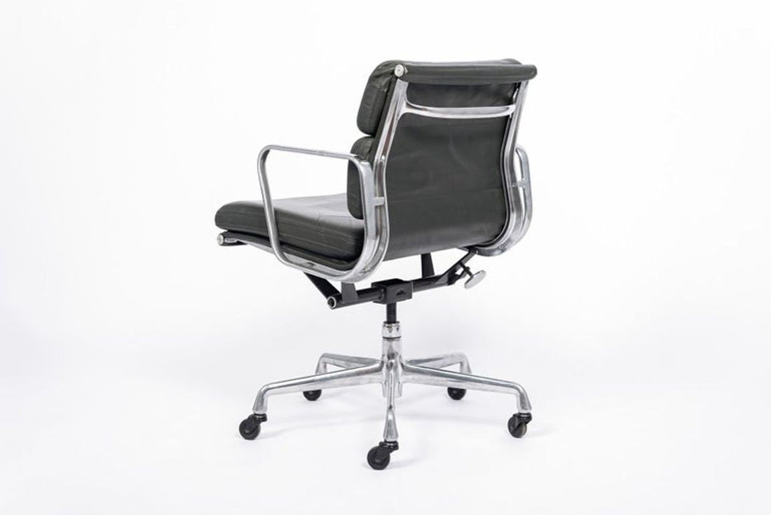 Dark Gray Leather Office Chair by Eames for Herman Miller Aluminum Group