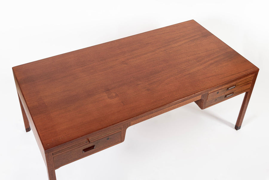 Large Mid Century Danish Modern Mahogany Wood Executive Desk