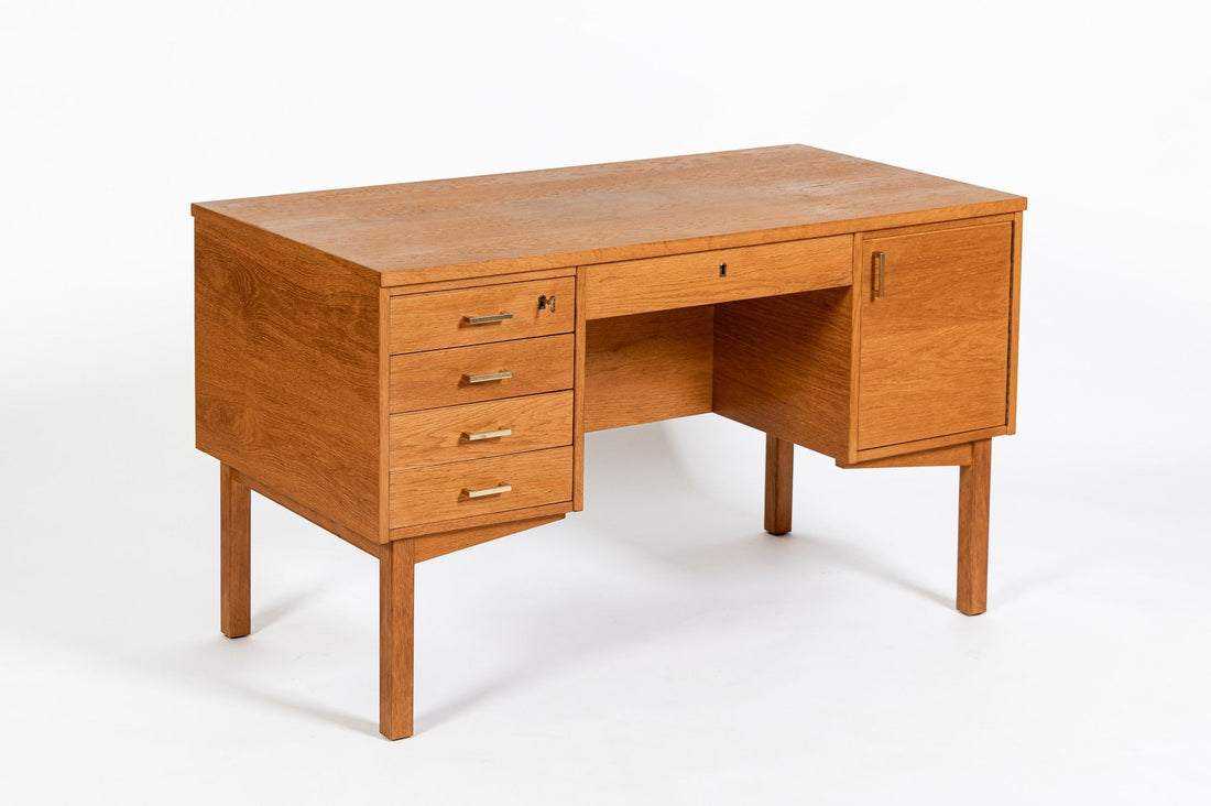 Mid Century Danish Modern Oak Wood Writing Desk 1960s
