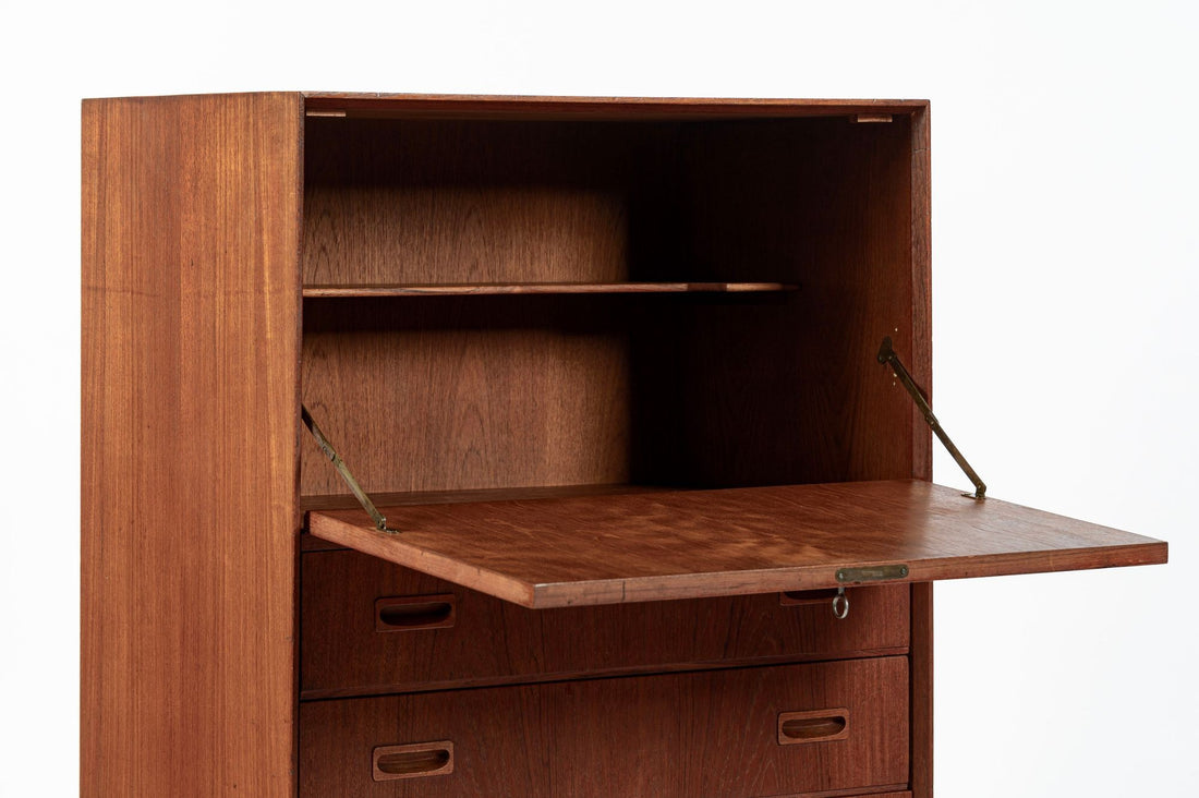 Mid-Century Danish Modern Teak Secretary Desk or Bar Cabinet Made in Denmark 1960s