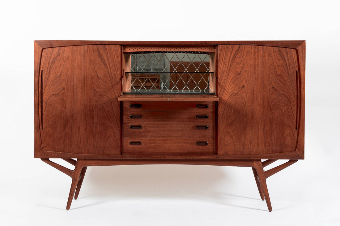 Mid Century Danish Teak Tall Sideboard or Bar Cabinet by Harry Ostergaard
