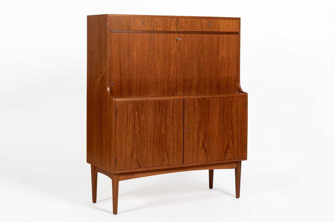 Mid-Century Danish Modern Teak Secretary Desk Cabinet 1960s