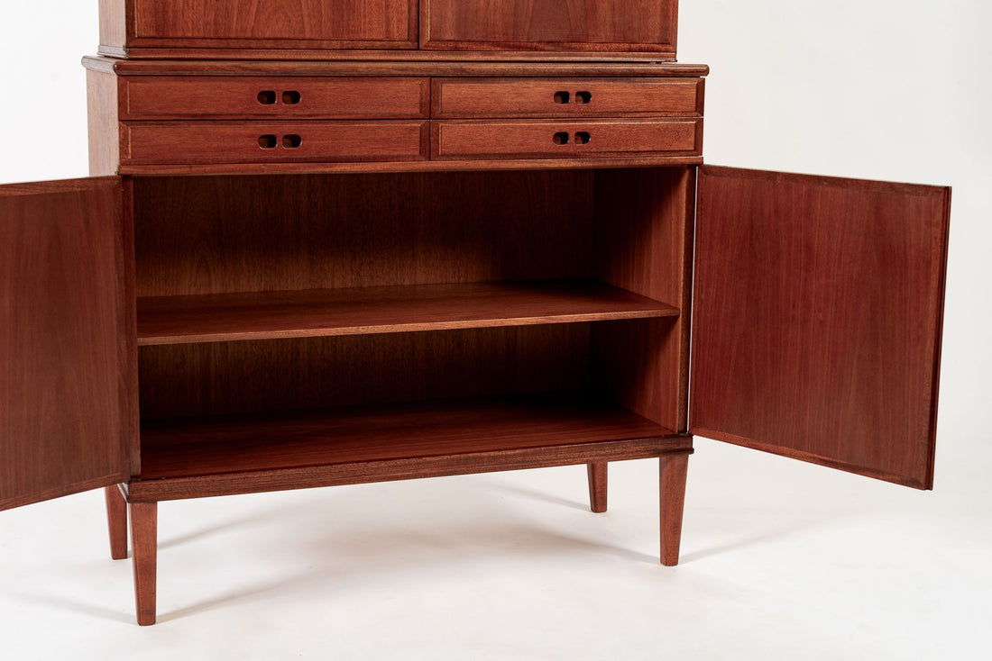 Mid Century Danish Modern Tall Two-Piece Teak Cabinet Hutch