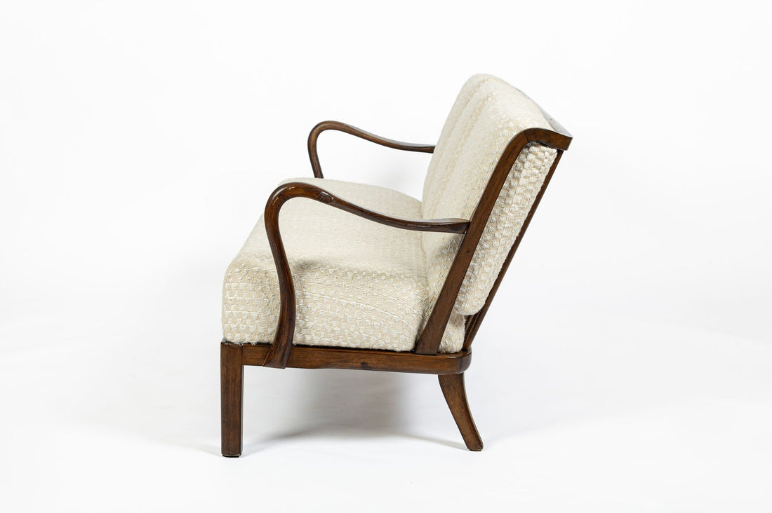 Danish Modern Solid Walnut Spindle Back Sofa in Schumacher Fabric, Circa 1960