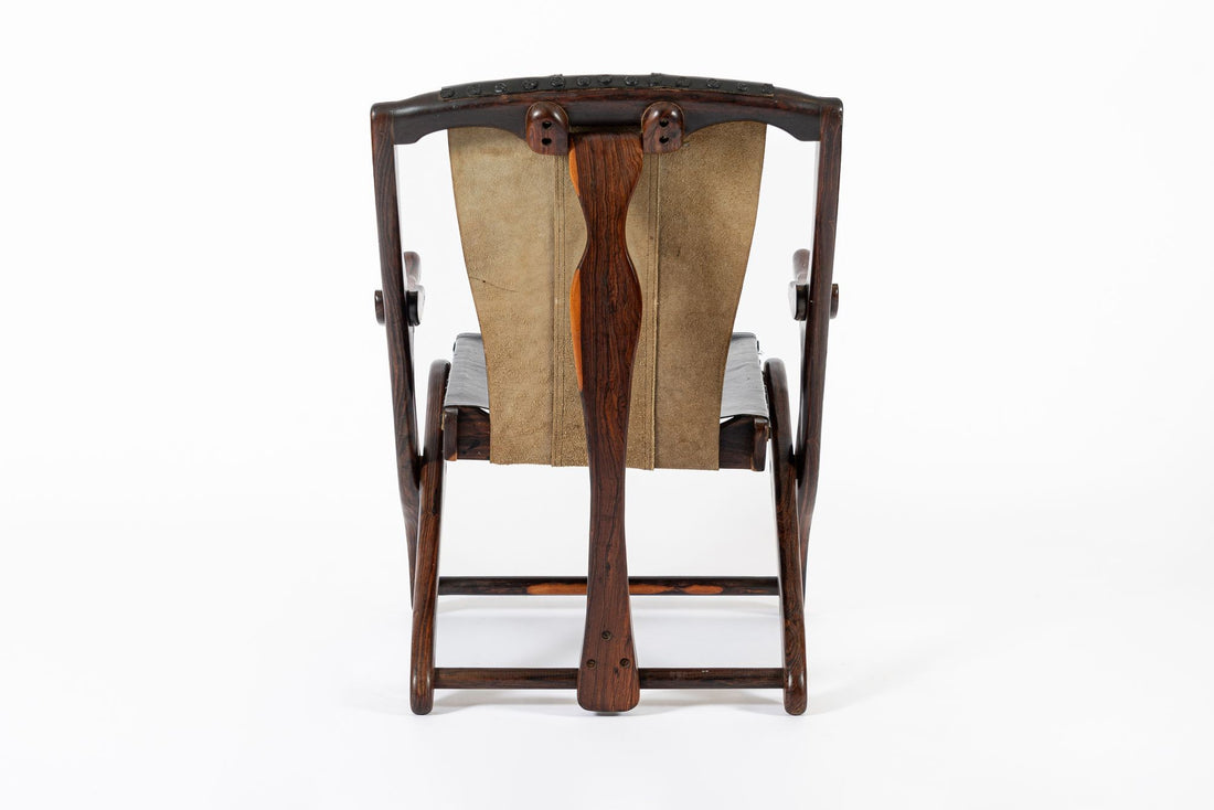 Mid Century Rosewood & Black Leather Folding Lounge Chair by Don Shoemaker