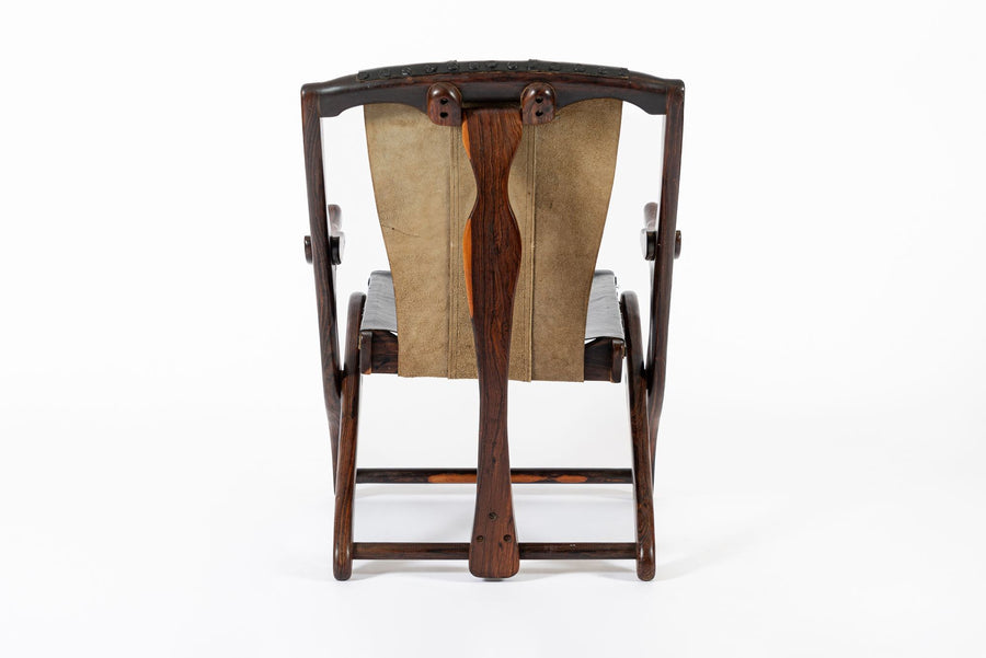 Mid Century Rosewood & Black Leather Folding Lounge Chair by Don Shoemaker
