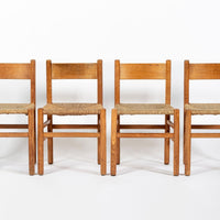 Mid Century Dutch Oak Wood and Rush Chairs by Johan van Heuvel