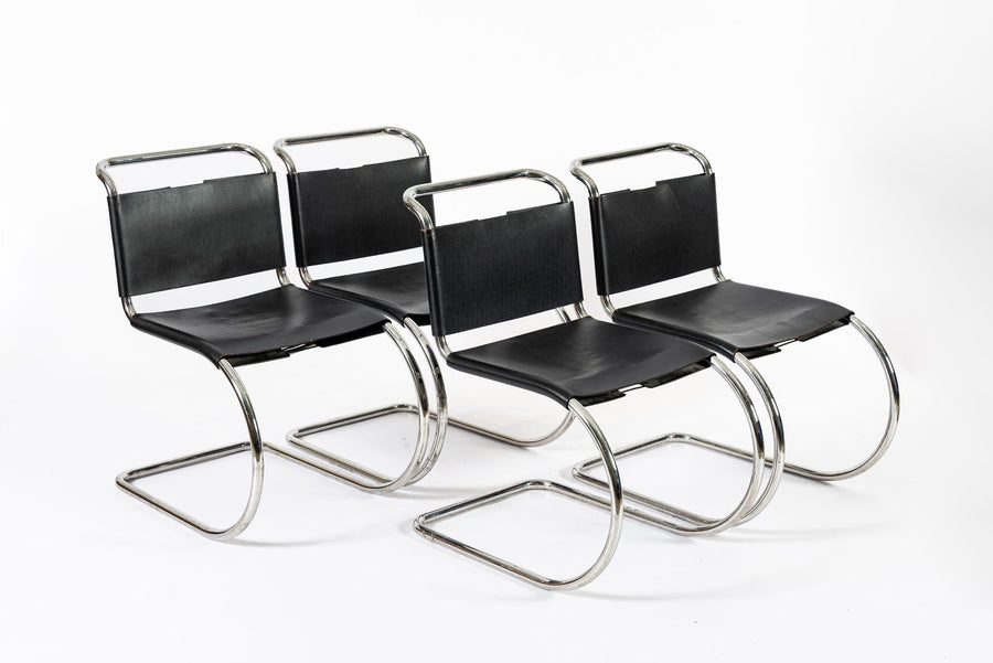 Mid Century Bauhaus MR 10 Black Side Chairs by Mies van der Rohe for Knoll