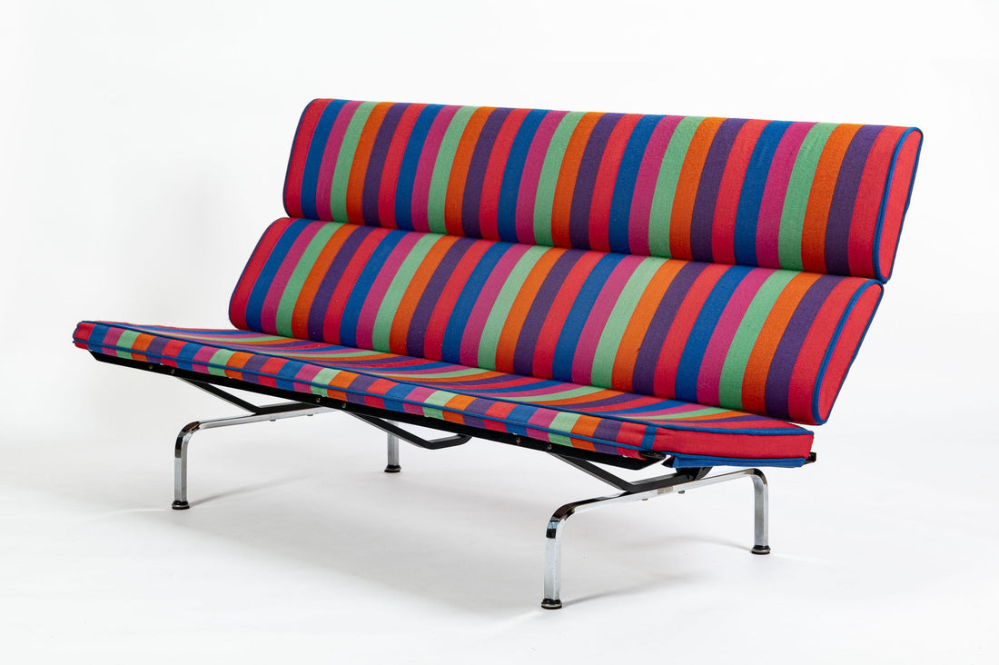 Mid Century Sofa Compact Eames for Herman Miller, Alexander Girard Striped Fabric, 1970s