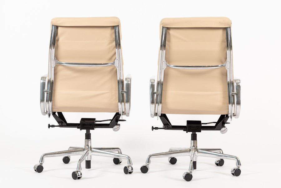 Herman Miller Eames Tall Tan Leather Desk Chair Soft Pad Pair