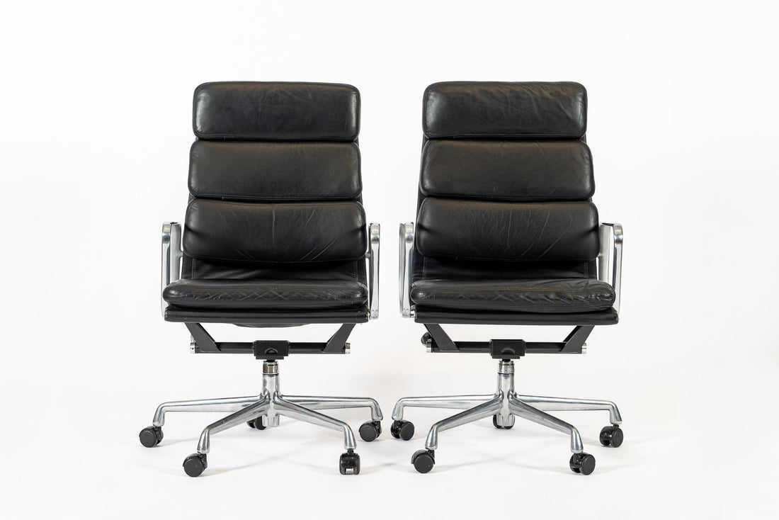 Pair Authentic Eames Herman Miller Tall Black Leather Office Chairs 2001