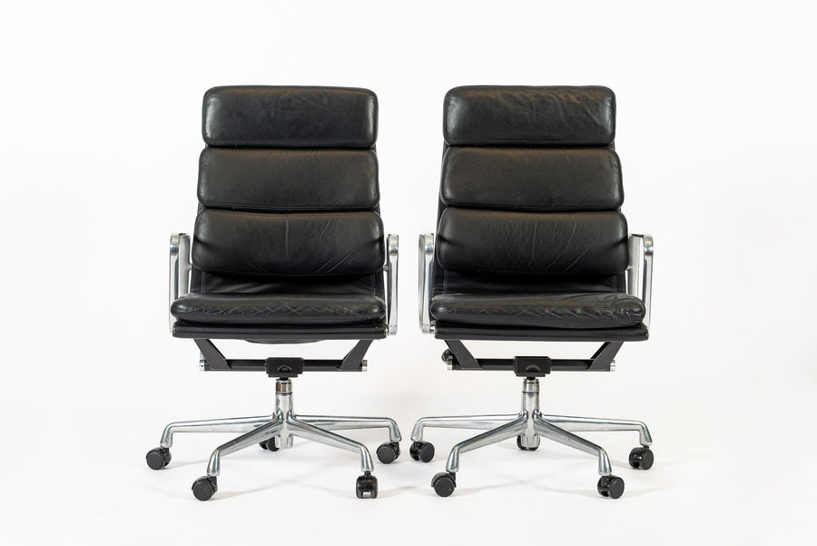 Pair Authentic Eames Herman Miller Tall Black Leather Office Chairs 2001