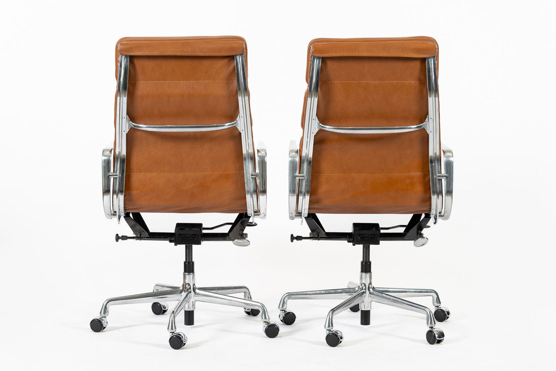 Pair Herman Miller Eames Tall Brown Leather Desk Chair Soft Pad