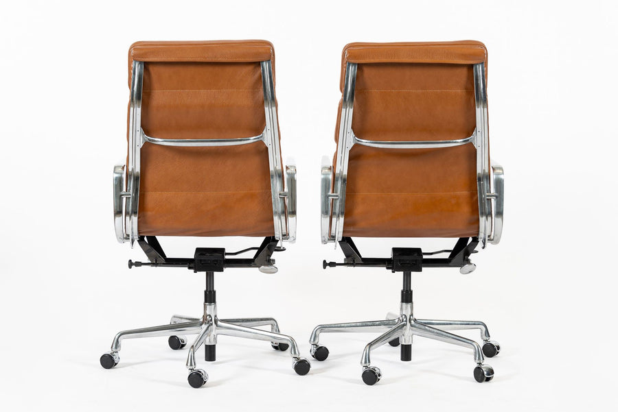 Pair Herman Miller Eames Tall Brown Leather Desk Chair Soft Pad