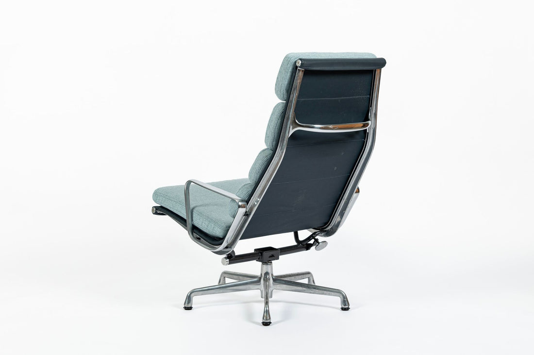 Eames Soft Pad Recliner for Herman Miller, Blue Gray Aluminum Group Lounge Chair